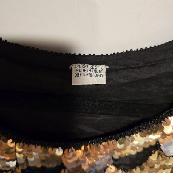 True Vintage Sequined Mermaid Fish Scale Scalloped Blouse Cocktail 100% Silk - Picture 11 of 11